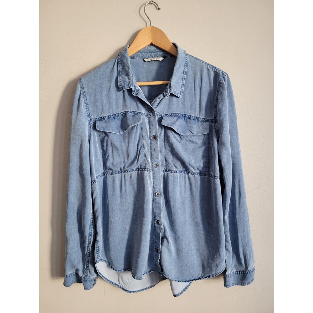 Calvin Klein Jeans Women Blue‎ V neck Flowy Soft Rayon Blouse Size M